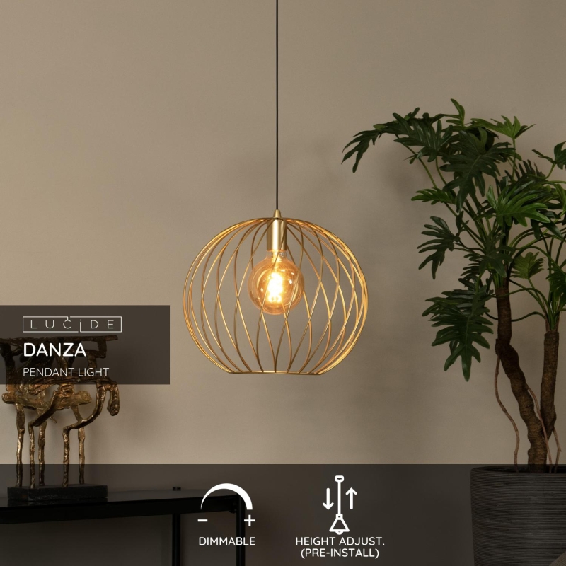 Lucide DANZA - Závesné svietidlo - Ø 40 cm - 1xE27 - matné zlato / mosadz